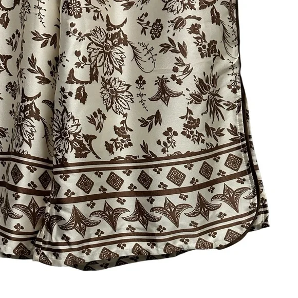 Japna Floral Toile 2-Piece Satin Pajama Set Lounge Wear Brown & Cream Size Small - Picture 6 of 9
